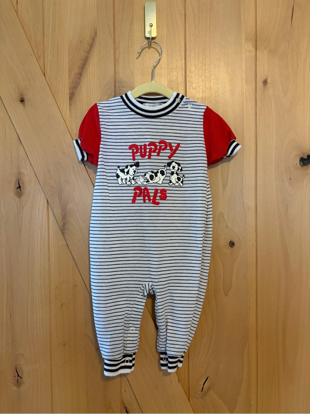 Vtg Puppy Pals Dog Baby Romper 12 Months Football Colorblock Stripe Dalmatian